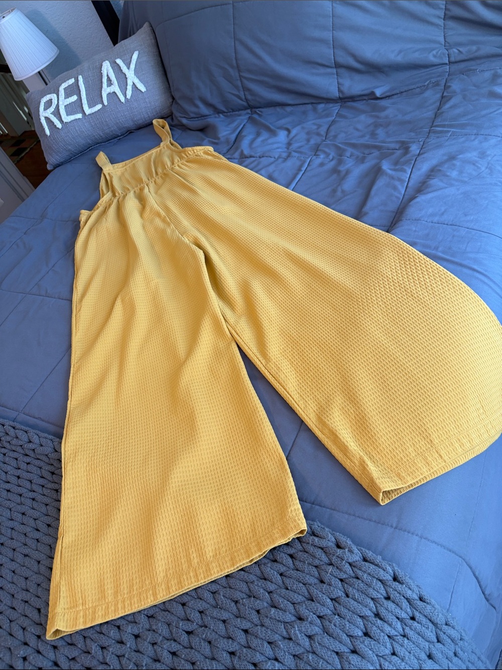 SHEIN Mustard Wide-Leg Linen Blend Overalls Jumpsuit - Picture 12 of 12